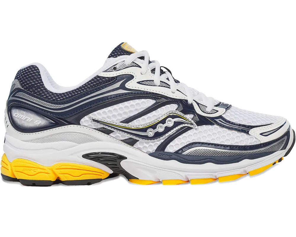 Saucony ProGrid Omni 9 : White / Navy / Mustard Yellow